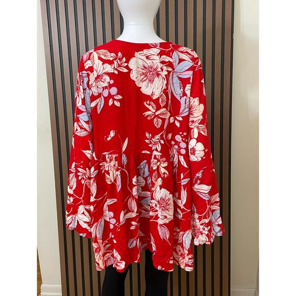 Free People Bella Women's Red 2x Blouse Romantic Babydoll Floral Boho Top - Picture 3 of 13